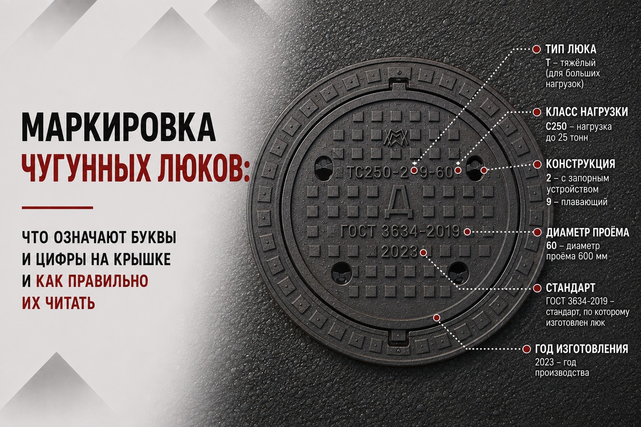 Маркировка чугунных люков: расшифровка по ГОСТ 3634-2019