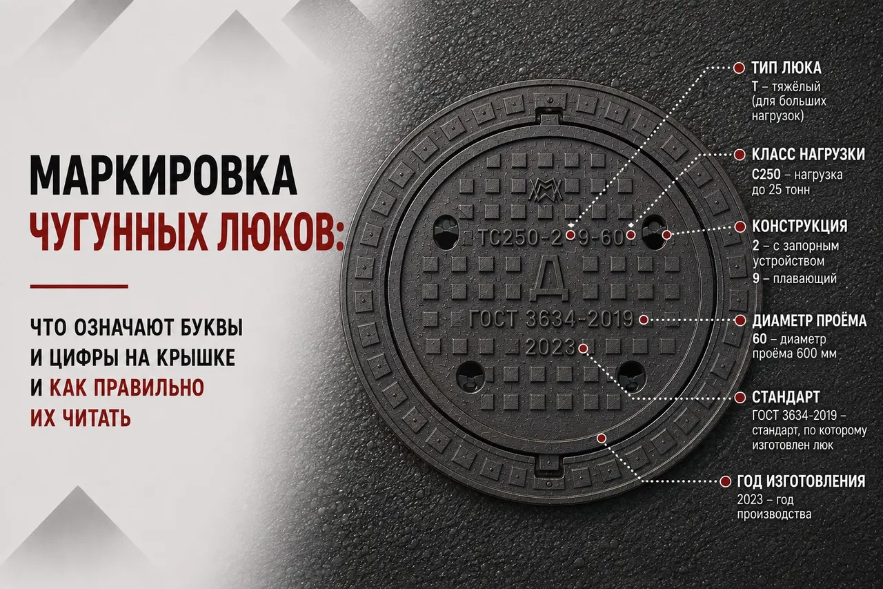 Маркировка чугунных люков: расшифровка по ГОСТ 3634-2019