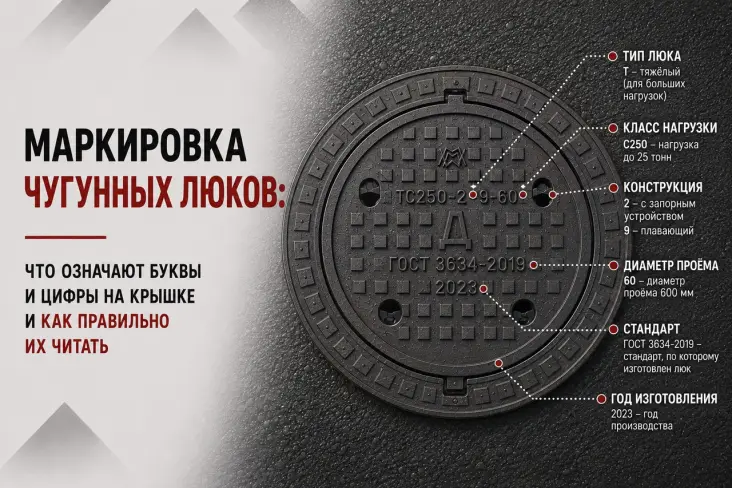 Маркировка чугунных люков: расшифровка по ГОСТ 3634-2019